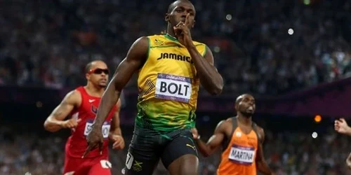 Usain Bolt la finalul cursei de 200 de metri