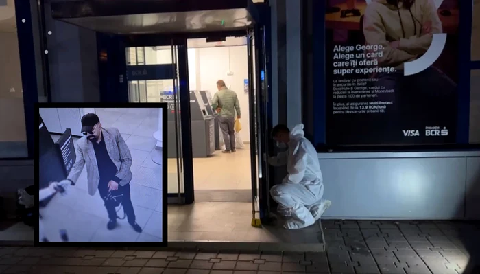 Polițiștii criminaliști au luat amprente de pe ușile de acces ale băncii - Foto: bzi.ro