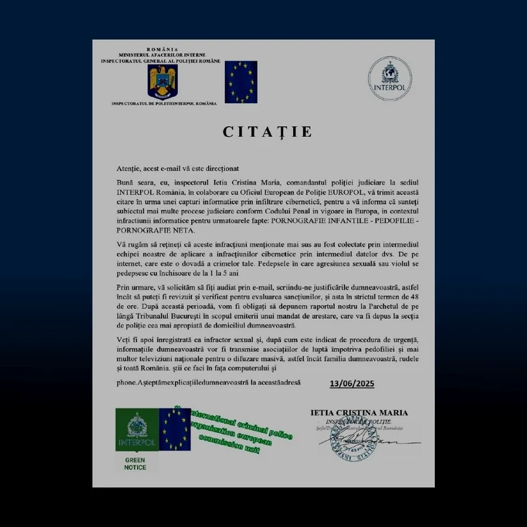 Citație falsă Foto: DNSC