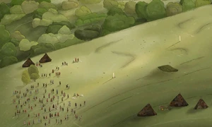 Două stâlpi preistorici de la Stonehenge erau aliniați cu solstițiile de vară și de iarnă și par să fi fost un centru pentru ceremonii religioase. Reconstituire artistică (© Marijane Porter, Wessex Archaeology)
