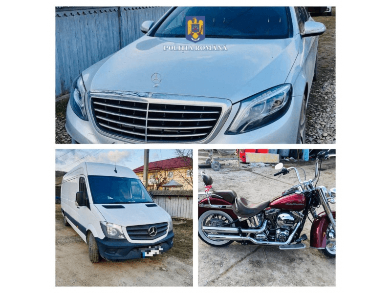 O motocicletă Harley Davidson, furată din Anglia, a fost găsită în Neamț, alături de alte vehicule scumpe