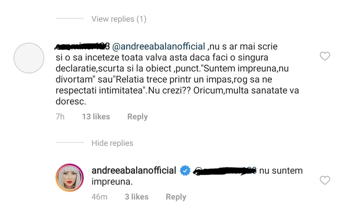 Andreea Bălan spune negru pe alb