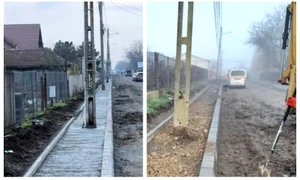 Stâlpi pe trotuar la Slobozia