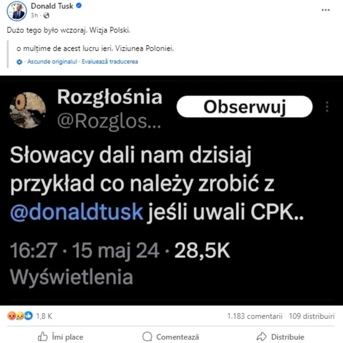 Postarea premierului polonez, foto facebook