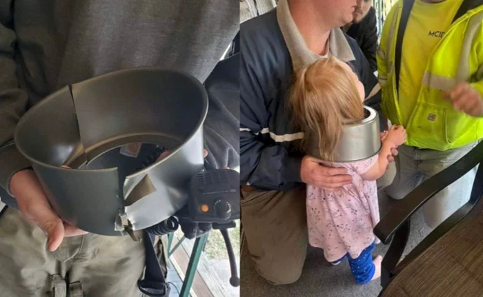 A fost nevoie de intervenția pompierilor pentru a îi elibera capul micuței Quinnley (foto: Facebook)