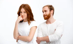 attractive redhead man woman talking jpg