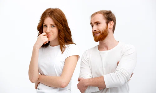 attractive redhead man woman talking jpg