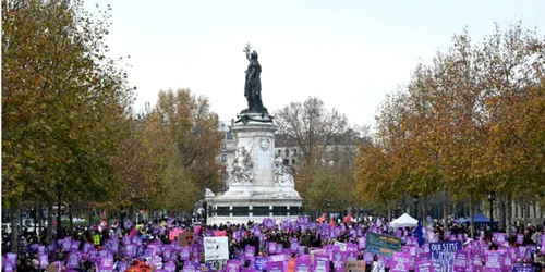 Mii de oameni au protestat în Franţa împotriva violenţei asupra femeilor FOTO: Twitter / Ajansa Nûçeyan a Hawar