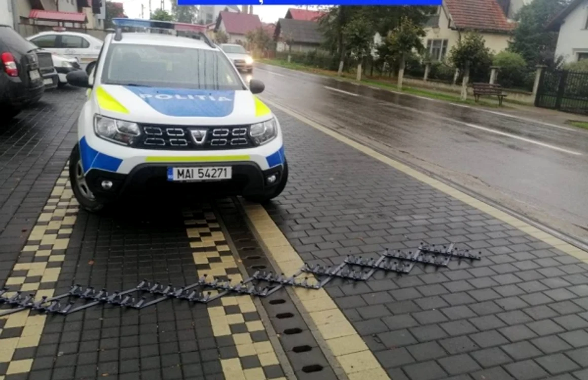Poliţia Română a achiziţionat 400 de benzi cu ţepi, care îi vor opri în siguranţă pe şoferii fugari. Imagine: IGPR