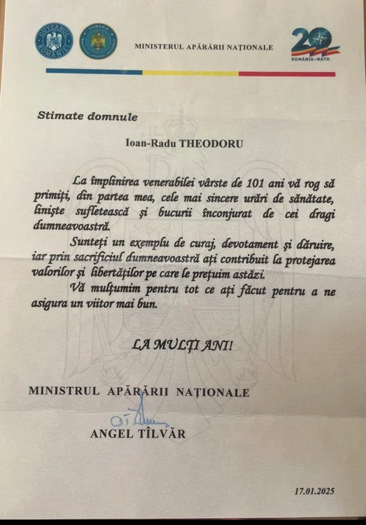 Felicitarea trimisă de ministrul Apărării FOTO Facebook