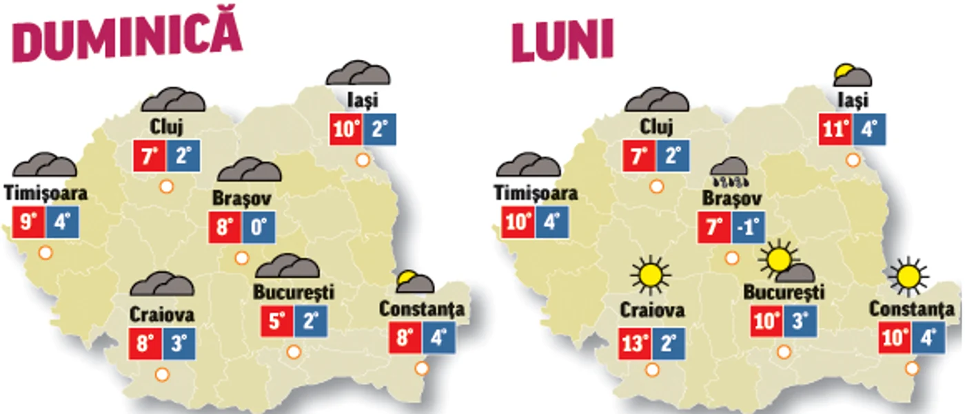 Prognoza meteo pentru următoarele două zile anunță că vremea se menține caldă cu temperaturi în creștere