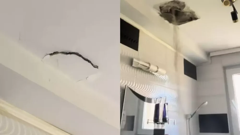 În timp ce făcea duș, un tânăr s-a trezit că tavanul băii sale începe să se prăbușească. „Mi-am luat telefonul și am filmat". Imaginile au devenit virale