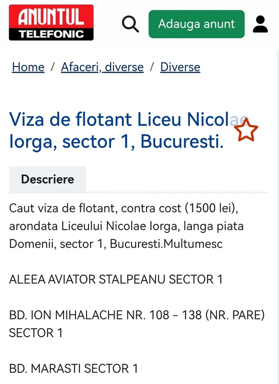 Sursa: Captură Anunțul Telefonic