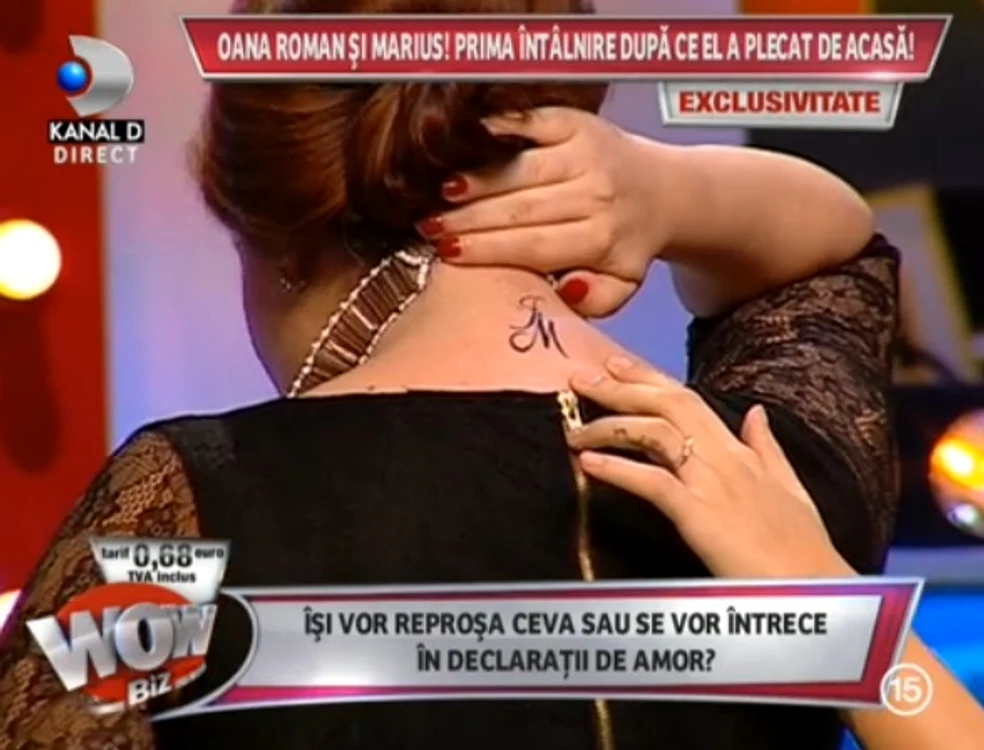 Oana Roman şi-a tatuat iniţialele fiicei (I) şi ale soţului (M), la ceafă