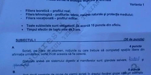 Subiecte BAC Biologie