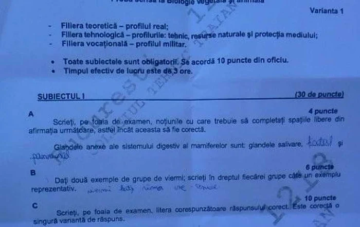 Subiecte BAC Biologie