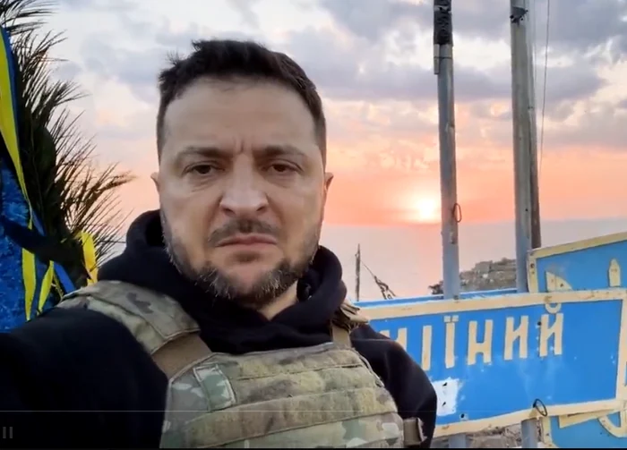 Zelenski a transmis un mesaj de pe Insula Șerpilor, la 500 de zile de război FOTO Captură Twitter