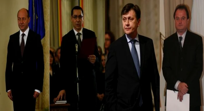 Preşedintele Traian Băsescu, premierul Victor Ponta, liderul liberal Crin Antonescu şi liderul PDL Vasile Blaga Foto Adevărul