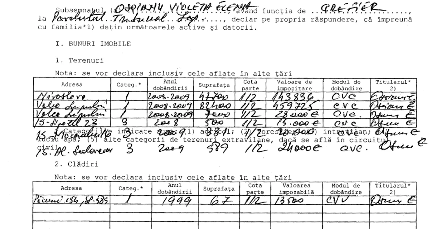 Declaraţie de avere Violeta Osoianu