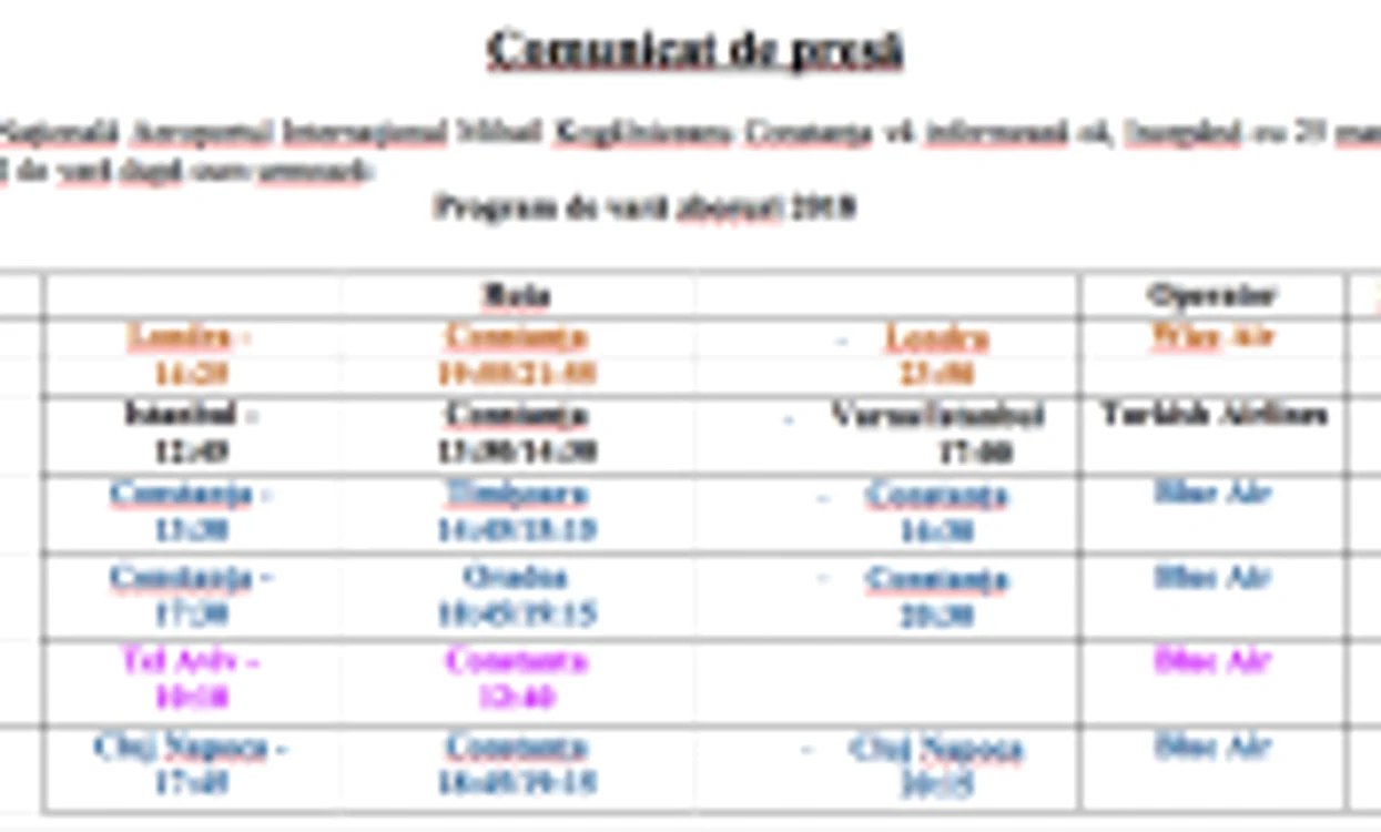 Program de zbor 2018 Aeroport Mihail Kogâlniceanu Sursa AIMK
