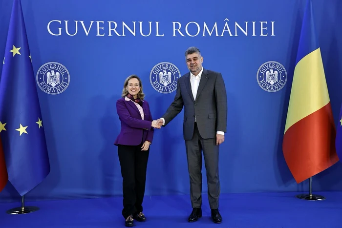 Premierul Marcel Ciolacu cu preşedintele Băncii Europene de Investiţii, Nadia Calviñ Foto: X