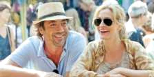 Felipe (Javier Bardem) şi Elizabeth Gilbert (Julia Roberts) trăiesc o poveste de dragoste după ce se întâlnesc în Singapore