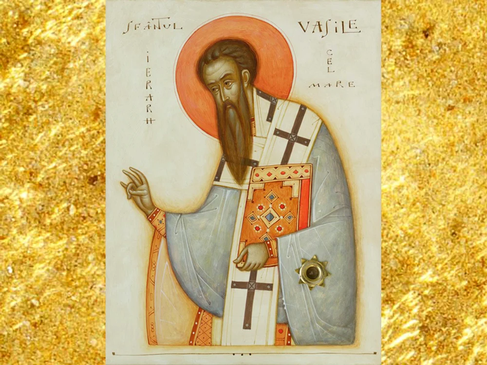 Sfântul Vasile cel Mare, Arhiepiscopul Cezareei Capadociei. Icoană de Gabriel Toma Chituc