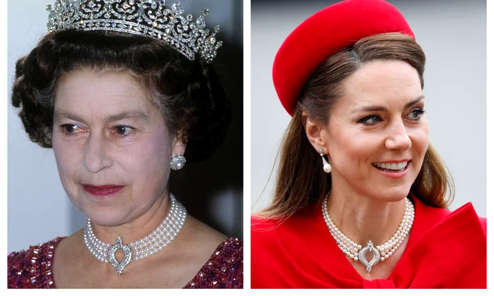Kate și Regina Elisabeta cu colierul din perle  jpg