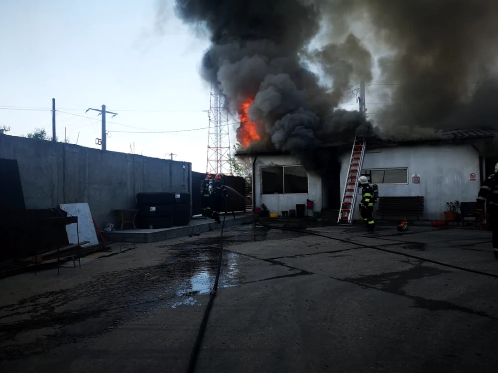 Zeci de pompieri au intervenit pentru stingerea incendiului FOTO: ISU Argeş