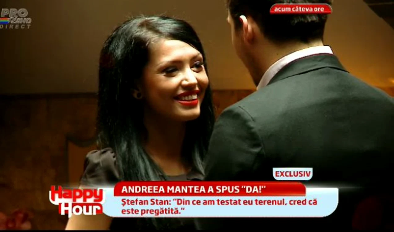 
    Ştefan Stan a cerut-o de soţie pe Andreea Mantea. (capturi Pro TV)  