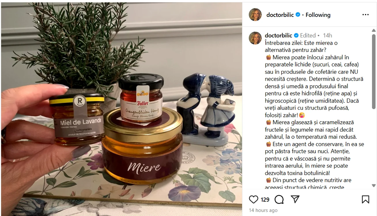 Postarea Mihaelei Bilic - Foto: captură Instagram