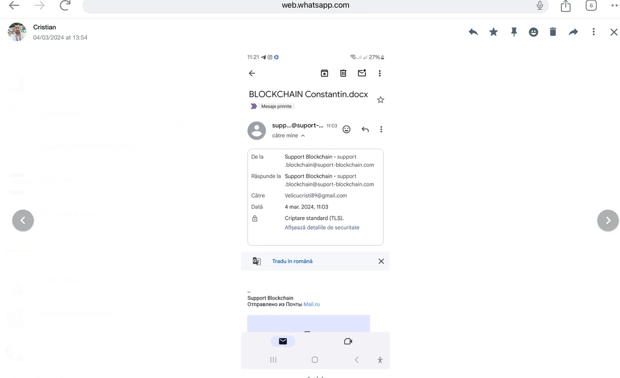 Schimb de mesaje între Constantin Velicu și escroci