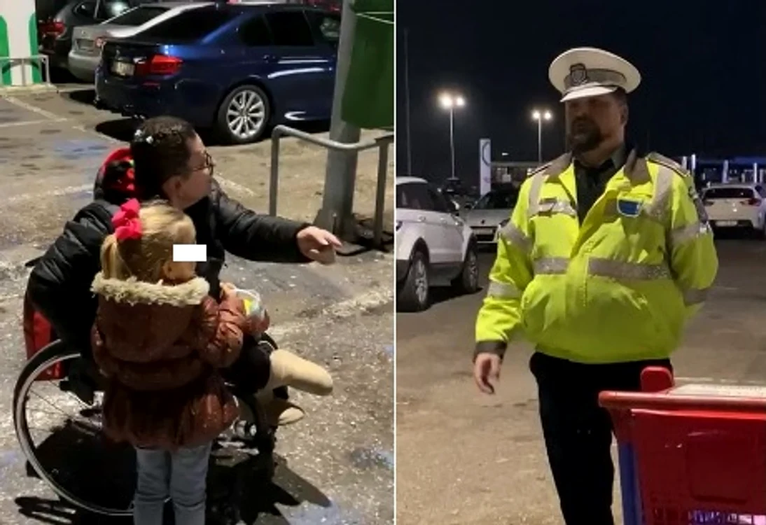 Femeia în cărucior a aflat că mașina i-a fost ridicată. Foto: Adevărul/captură video