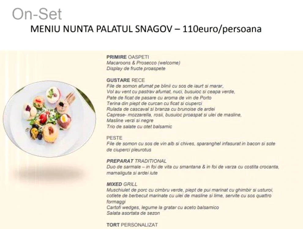Meniul de la Palatul Snagov