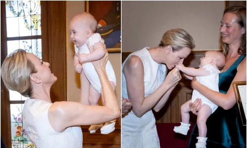 Prințesa Charlene cu un bebeluș în brațe Palatul Princiar jpg