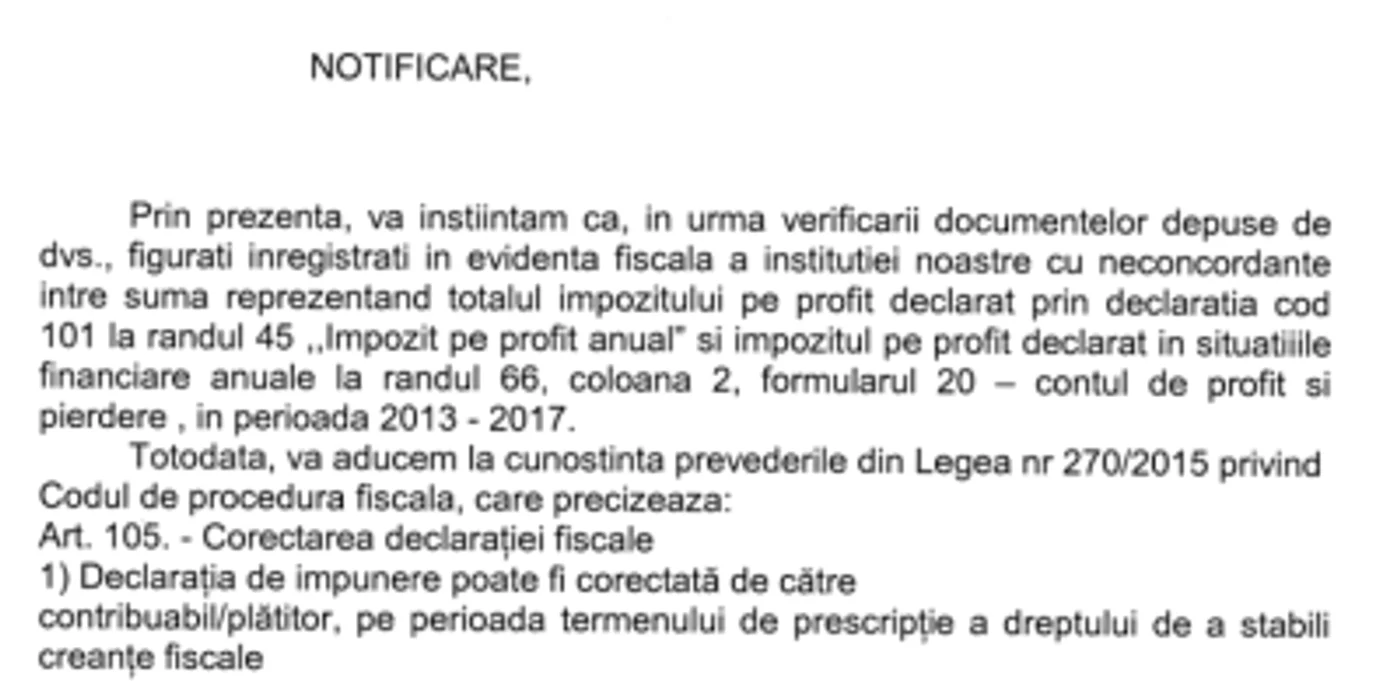 notificare fisc