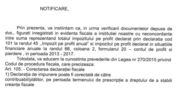 notificare fisc