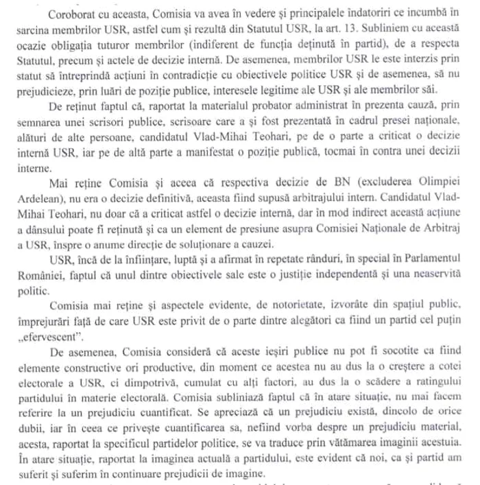 decizie usr comisia de arbitraj