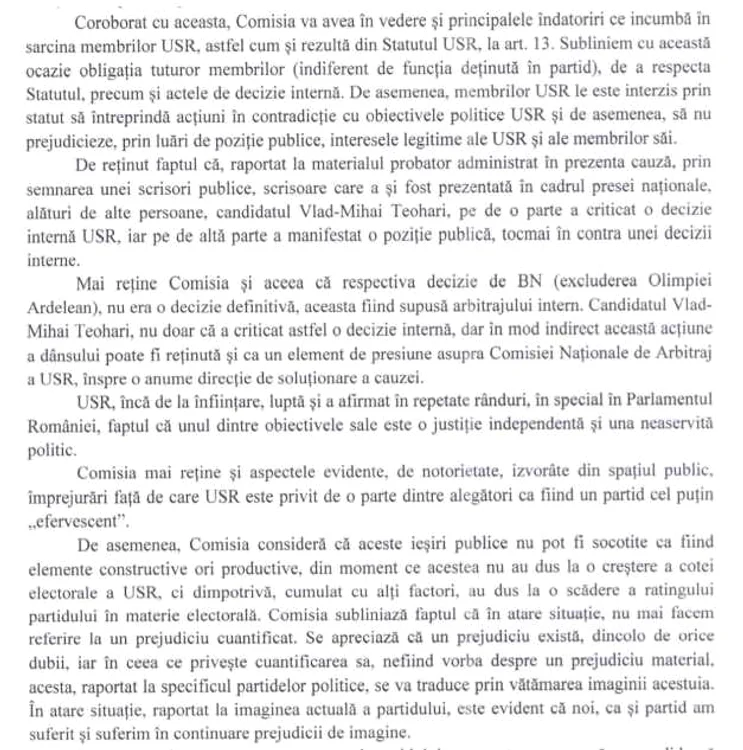 decizie usr comisia de arbitraj