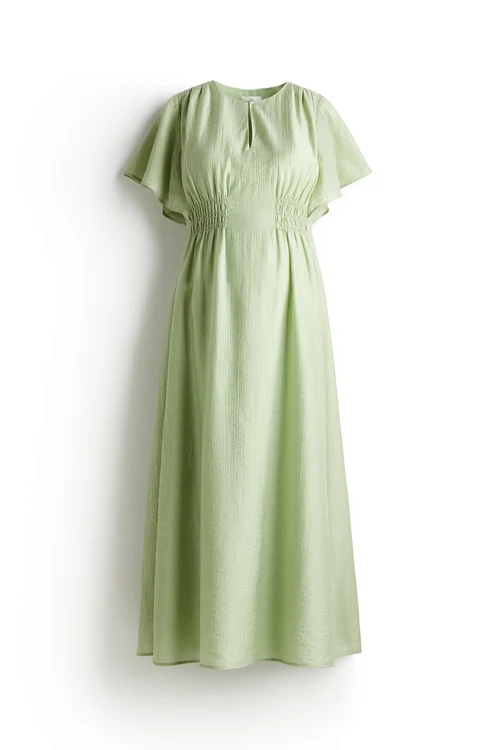 Rochie lungă creponată, verde-deschis