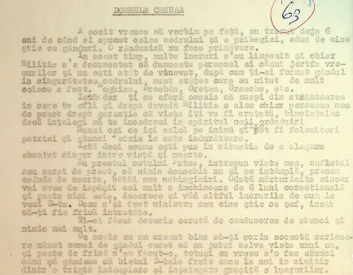 Scrisoarea transmisă de preot partizanului FOTO CNSAS