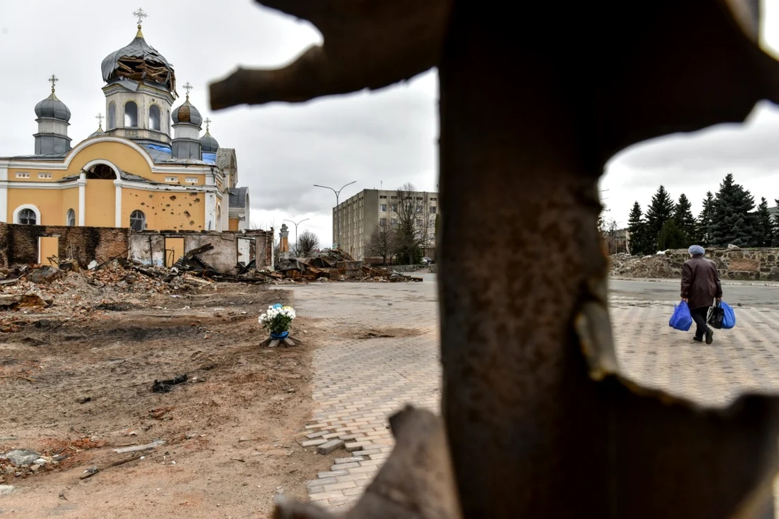 Biserică distrusă în regiunea Jitomir, în aprilie 2022 FOTO EPA-EFE