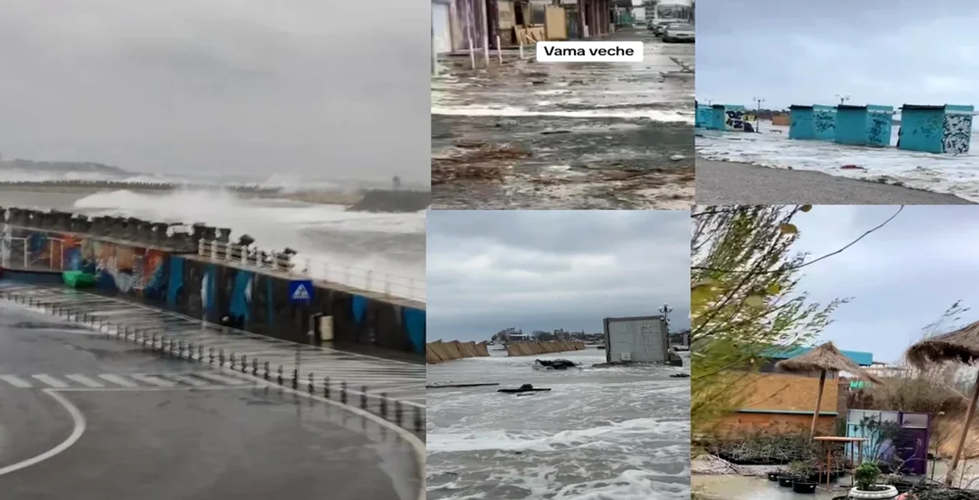Litoralul a fost puternic afectat de furtună. Plajele, în urma ciclonului Federico FOTO Colaj Tiktok