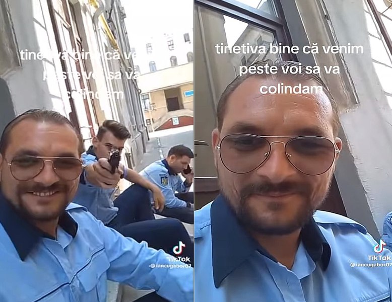 Indivizi înarmați, îmbrăcați în uniforme de polițiști, căutați de autorități. Videoclipul viral pe Tiktok