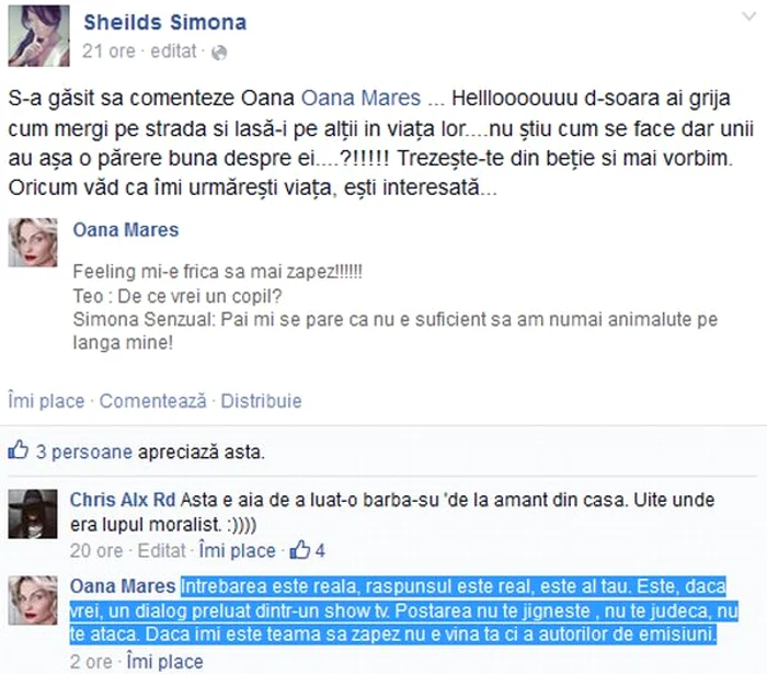 Acesta este schimbul acid de replici dintre cele două femei