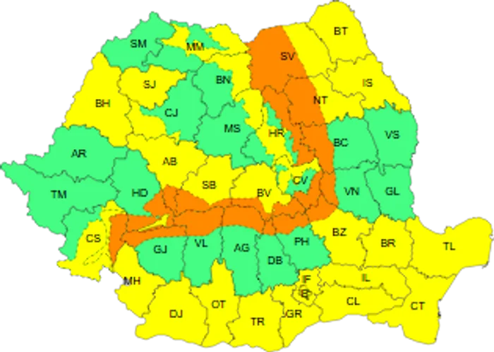 Zonele afectate de avertizările ANM