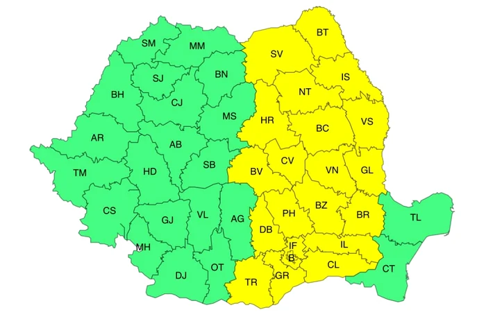 Codul Galben este valabil în intervalul 05 octombrie, ora 15 – 06 octombrie, ora 12 - Foto ANM