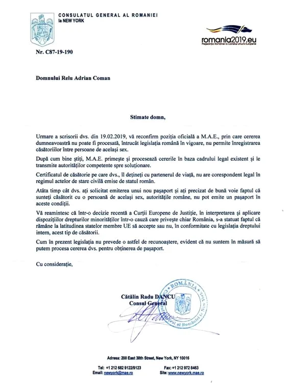 
    Statul român îi refuză lui Adrian Coman dreptul de a vota la prezidențiale  