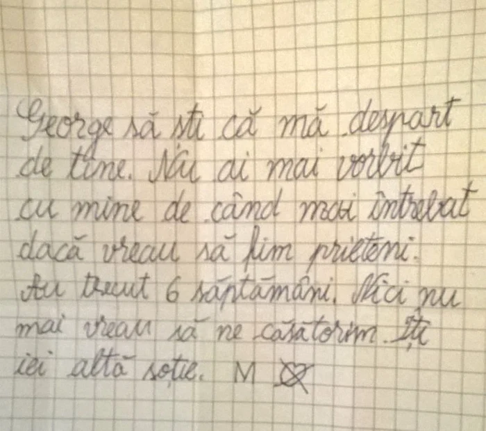 Aceasta este scrisoarea trimisă de fata de clasa a patra fostului iubit