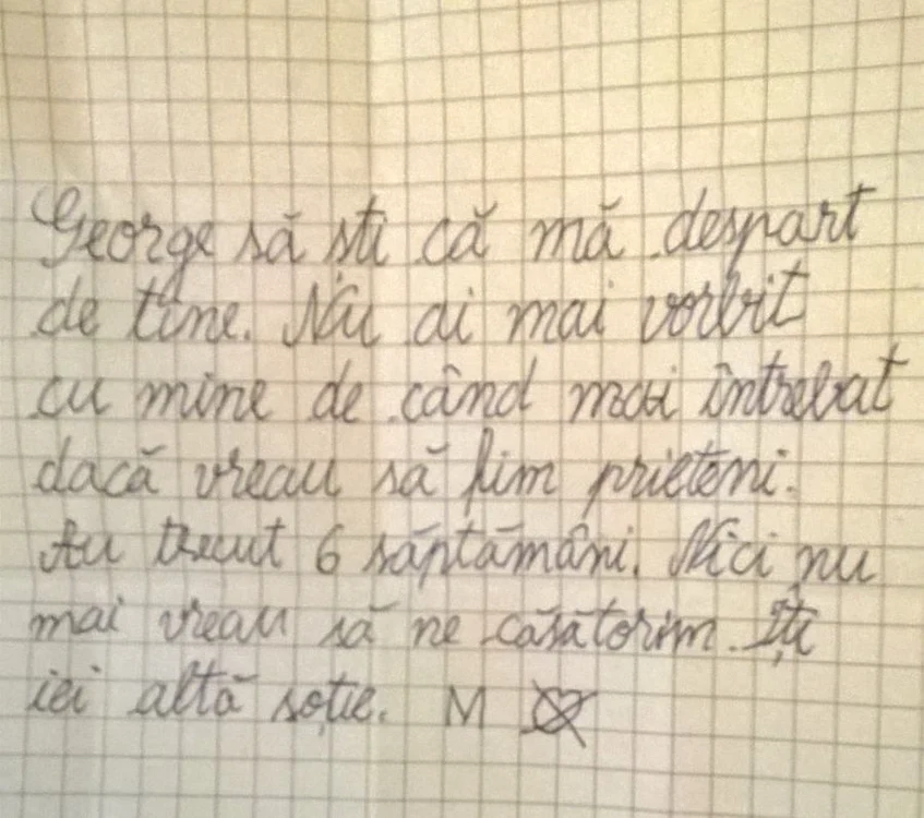 Aceasta este scrisoarea trimisă de fata de clasa a patra fostului iubit